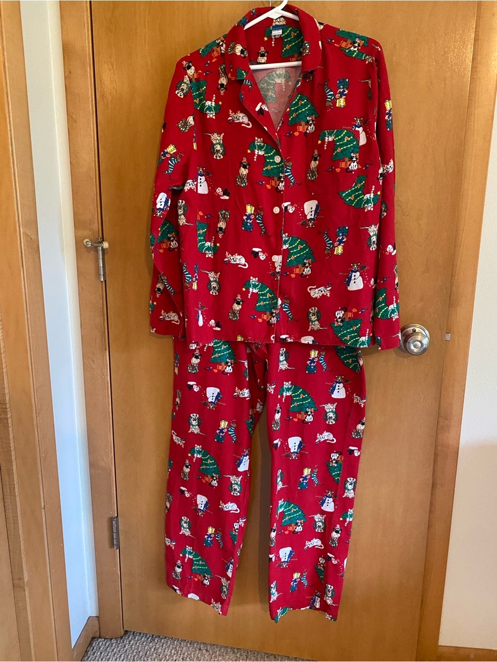 Old Navy Red Kids Christmas Pajama Set with Green and White Accents